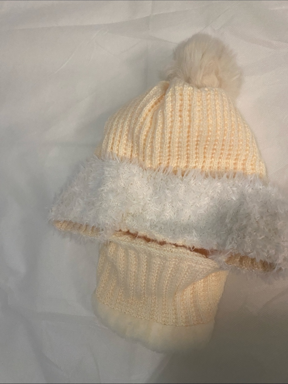 Kids Cream Pom-Pom Beanie and Scarf Set